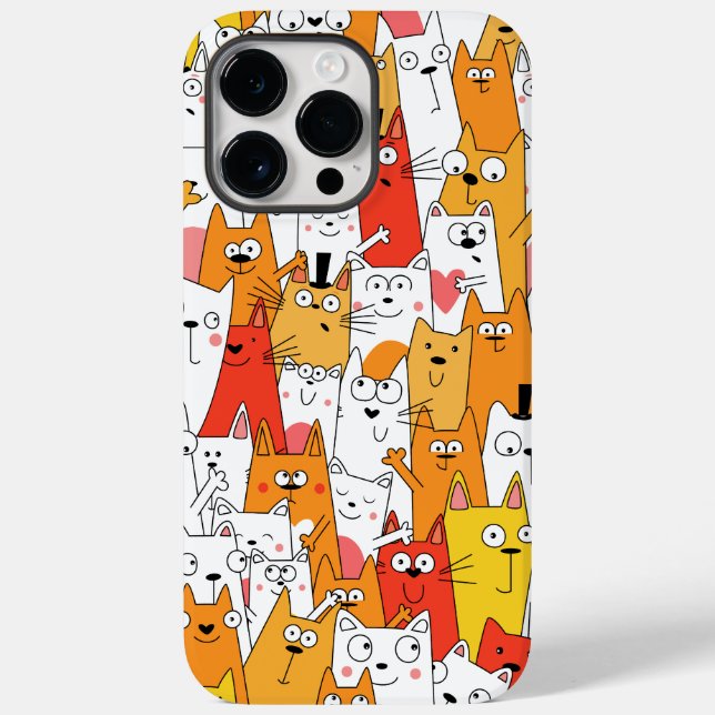 Funny Cartoon Cats Group Doodle Case-Mate iPhone 14 Pro Max Hülle (Rückseite)
