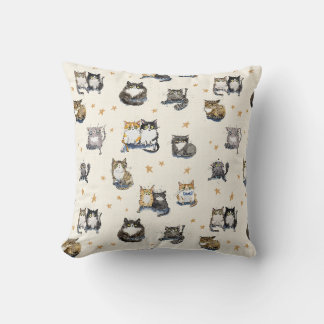 Funny Cartoon Cats & stars on Creme, Cat gemustert Kissen
