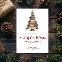Funny cartoon Christmas tree greeting card Feiertagskarte