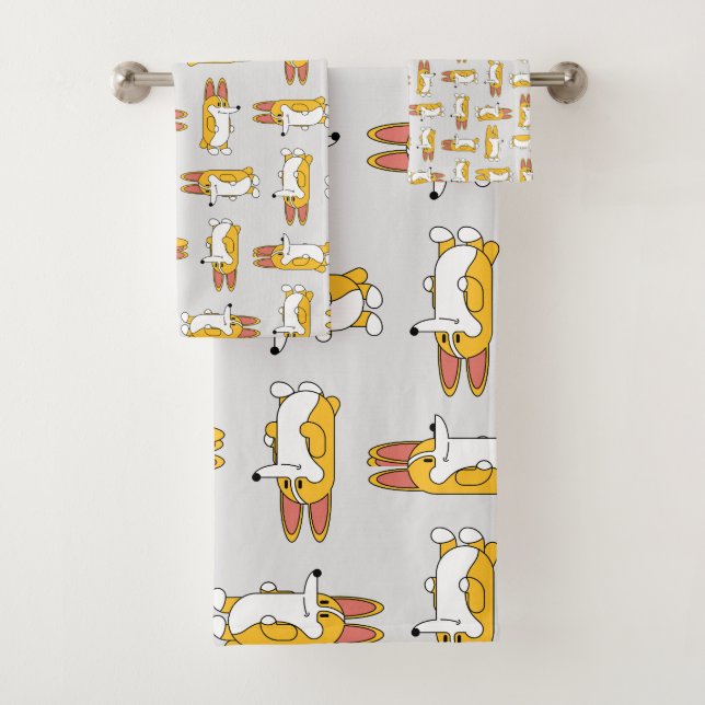 Funny Cartoon Corgi Pattern Badhandtuch Set (Insitu)