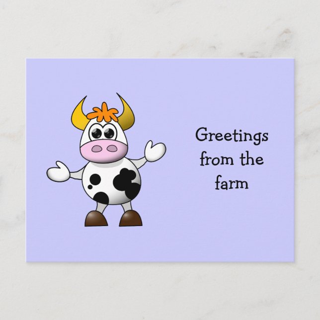Funny Cartoon Cow Postkarte (Vorderseite)