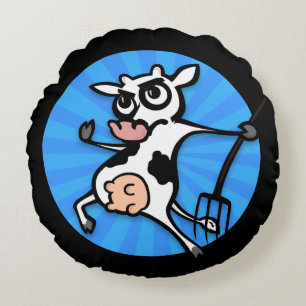 FUNNY CARTOON COW ROUND DURCH PILLOW RUNDES KISSEN
