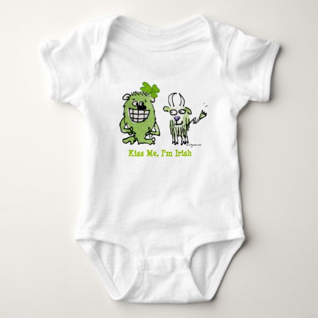 Funny Cartoon Creatures St Paddys Day Baby Strampler (Vorderseite)