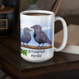 Funny Cartoon Crow Pun Joke versucht Mord Kaffeetasse