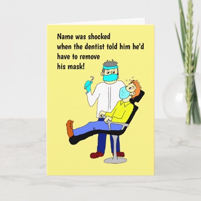 Funny Cartoon Dentist Gesichtsmaske Karte (Vorderseite)