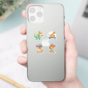 Funny Cartoon Dinosaur Character 4 Pack Stickers Aufkleber