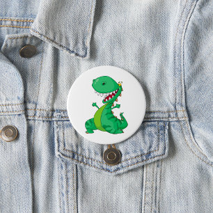 Funny Cartoon Dinosaur Roaring T-Rex Button