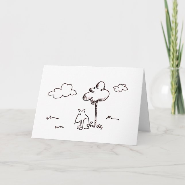 Funny Cartoon Dog Under Tree Line Drawing Card Karte (Vorderseite)