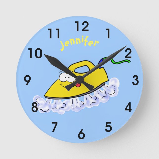 Funny Cartoon Eisen Wäsche Illustration Runde Wanduhr (Vorderseite)