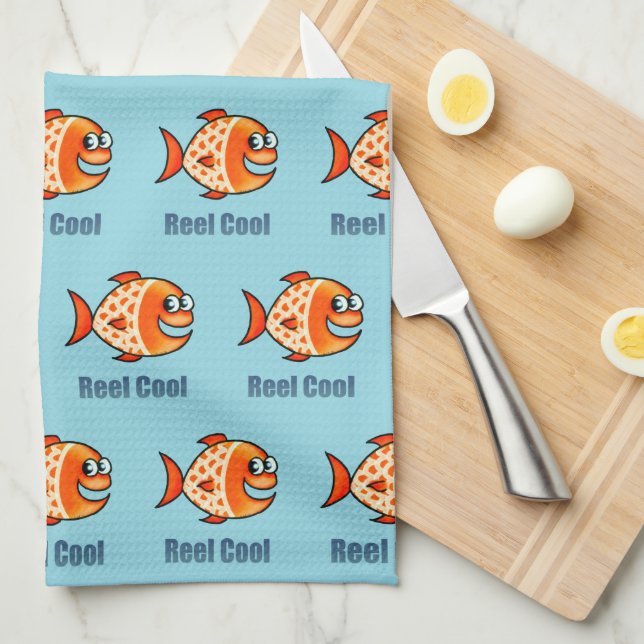 Funny Cartoon Fish Ocean Pun Geschirrtuch (Viertel Falte)