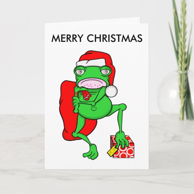 Funny Cartoon Frog Santa Merry Weihnachten (Vorderseite)