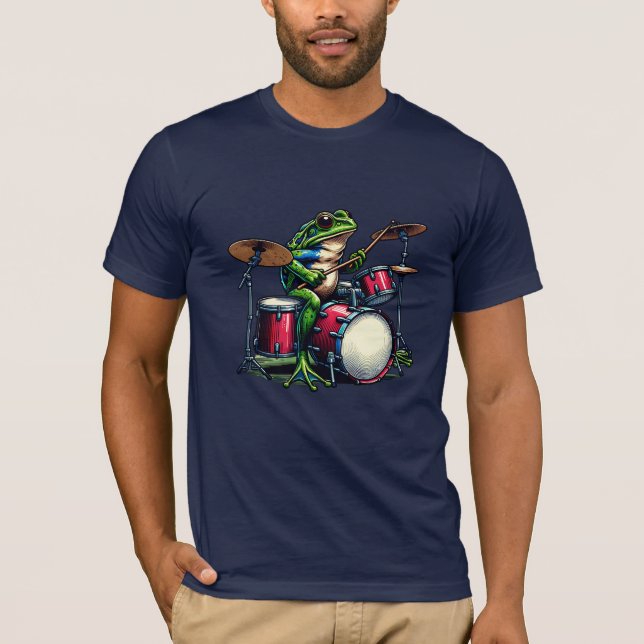 Funny Cartoon Frog spielt Trommeln T-Shirt (Vorderseite)