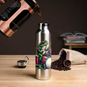 Funny Cartoon Frog spielt Trommeln Trinkflasche