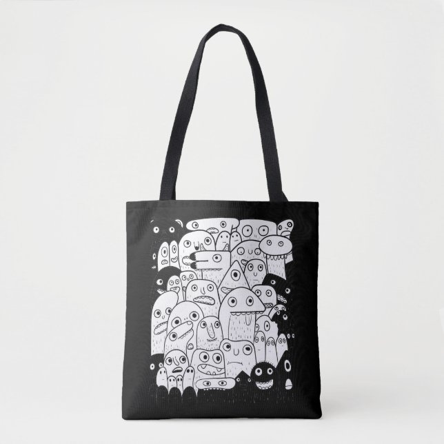 Funny Cartoon Gesichter l Schwarz-Weiß Tasche (Vorderseite)