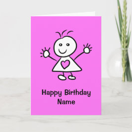 Funny Cartoon Girl Pink Lila Geburtstagskarte Karte