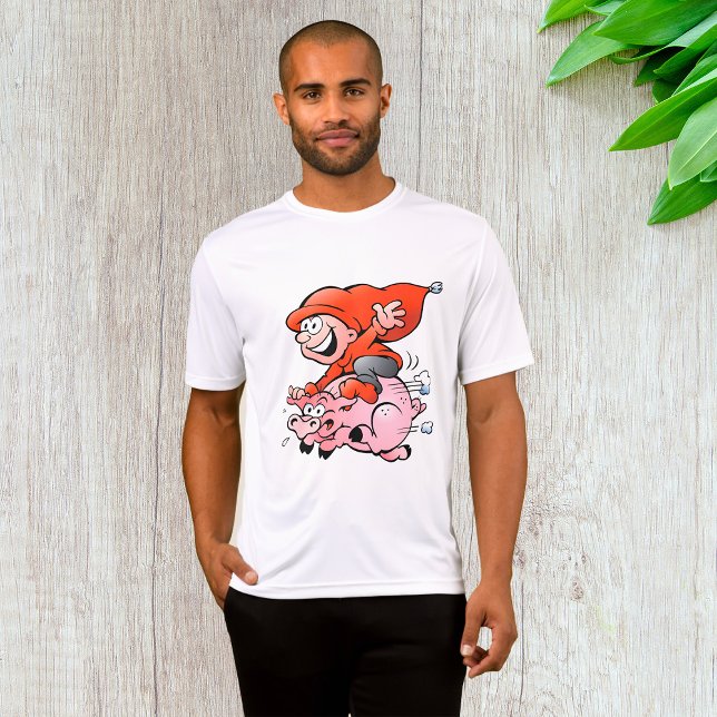 Funny Cartoon Gnome Riding Flying Pig T-Shirt (Von Creator hochgeladen)