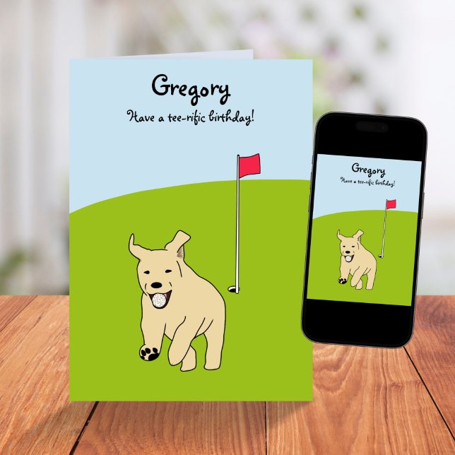 Funny Cartoon Golden Retriever Golf Joke Geburtsta Karte (Von Creator hochgeladen)
