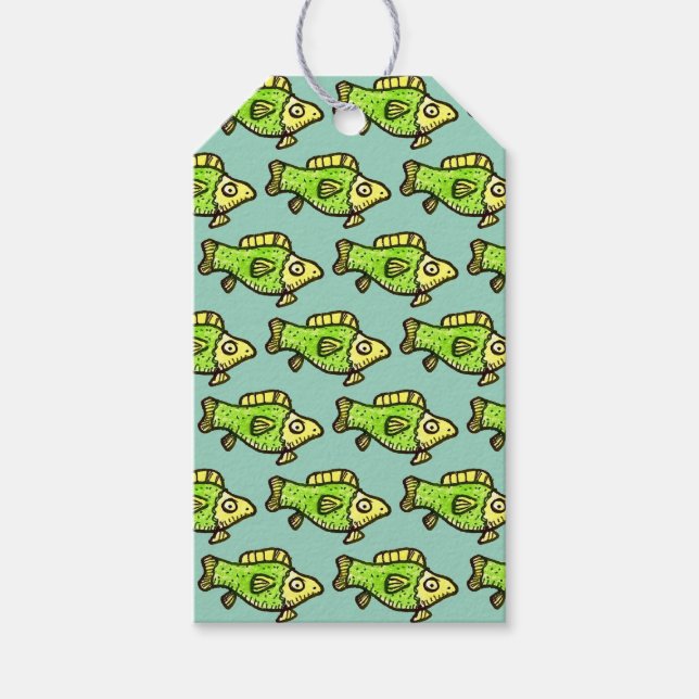 Funny Cartoon Green Fish Drawing Geschenkanhänger (Vorderseite)