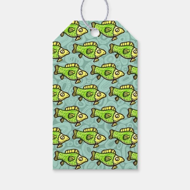 Funny Cartoon Green Fish Drawing Geschenkanhänger (Vorderseite)
