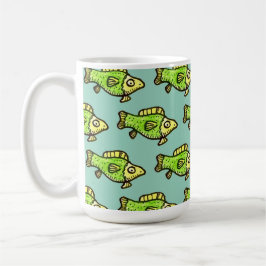 Funny Cartoon Green Fish Drawing Kaffeetasse