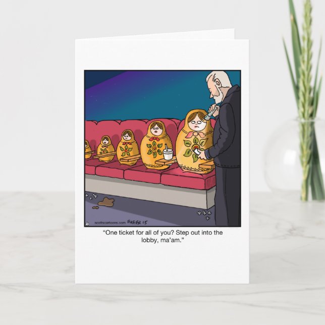 Funny Cartoon Grußkarte - Nesting Puppen Scam Karte (Vorderseite)