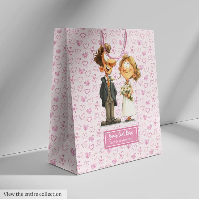 Funny Cartoon Hochzeitsgeschenk Bag Bride Groom Sp Mittlere Geschenktüte (Funny Cartoon Wedding Gift Bag Bride Groom Humor)