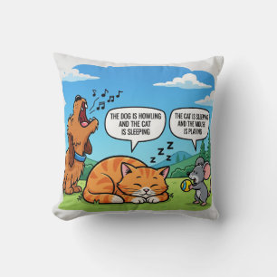Funny Cartoon Hund, Katze und Maus Kissen