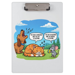 Funny Cartoon Hund, Katze und Maus Klemmbrett