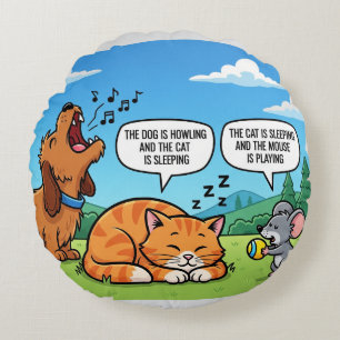Funny Cartoon Hund, Katze und Maus Rundes Kissen