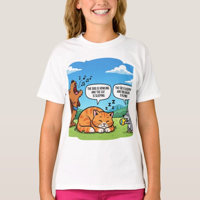 Funny Cartoon Hund, Katze und Maus T-Shirt (Vorderseite)