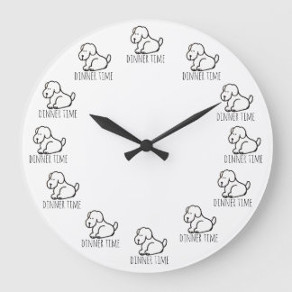 Funny Cartoon Hungry Dog Dinner Time Clock Große Wanduhr