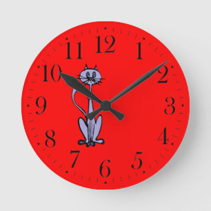 Funny Cartoon Katze Zeichnend Tierliebhaberuhr Runde Wanduhr