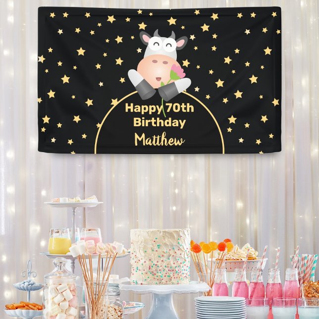 Funny Cartoon Kuh mit Blume glücklich 70. Geburtst Banner (Von Creator hochgeladen)