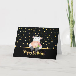 Funny Cartoon Kuh mit Blume Niedlich Happy Geburts Karte