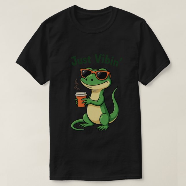 Funny Cartoon Lizard Meme T - Shirt Just Vibin (Design vorne)