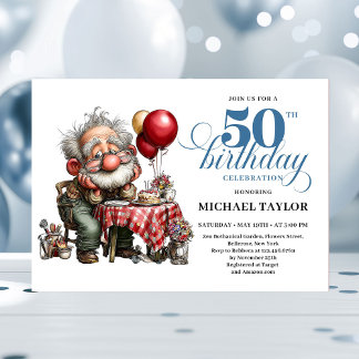 Funny Cartoon Man 50th Party Milestone Invite Einladung