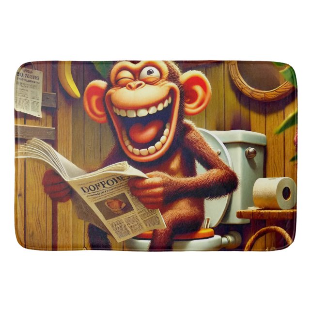 Funny Cartoon Monkey auf der Toilette Badematte (Vorderseite)