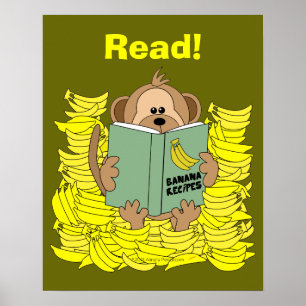 Funny Cartoon Monkey Reading Poster für Lehrer