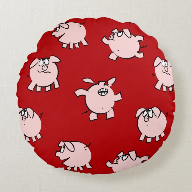 Funny Cartoon Muster Pig Jahr wählen Farbrunde Rundes Kissen (Vorderseite)