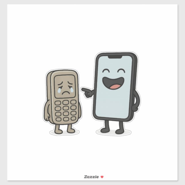 Funny Cartoon _ New Smartphone vs Old Phone Aufkleber (Blatt)