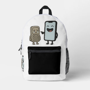 Funny Cartoon _ New Smartphone vs Old Phone Bedruckter Rucksack