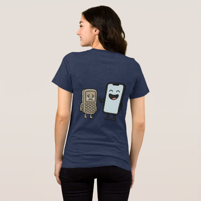 Funny Cartoon _ New Smartphone vs Old Phone Tri-Blend Shirt (Rückseite voll)