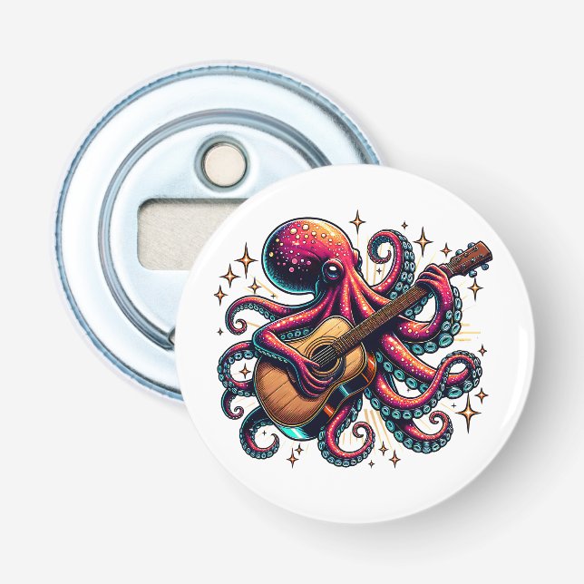 Funny Cartoon Octopus Gitarre spielen Flaschenöffner (Vorderseite)