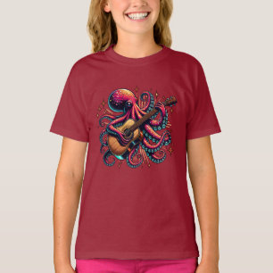 Funny Cartoon Octopus Gitarre spielen T-Shirt