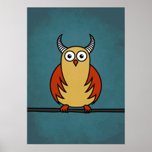 Funny Cartoon Owl mit Hörnern Poster