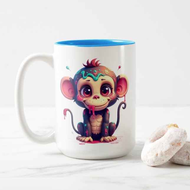 Funny Cartoon Paint Splatter Monkey Mug (Avec donut)