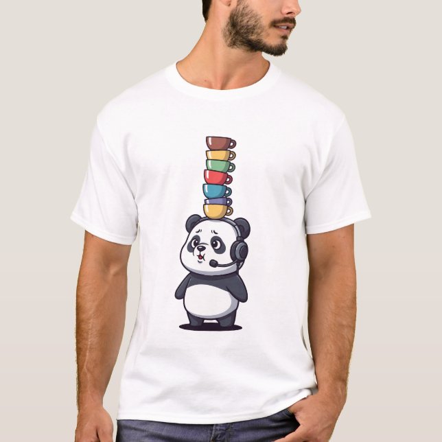 Funny Cartoon Panda Wearing Headset Balancing T-Shirt (Vorderseite)