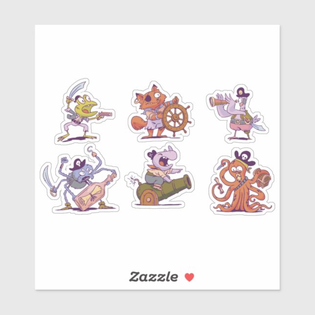 FUNNY CARTOON PIARTE TIERE CHARAKTER SET AUFKLEBER (Blatt)