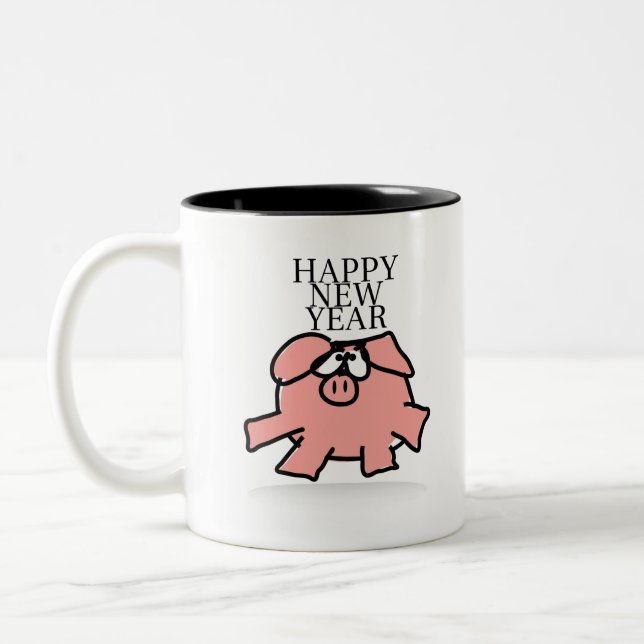 Funny Cartoon Pig Jahr 2019 2-Tönige Tasse (Links)