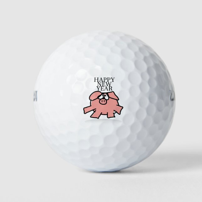 Funny Cartoon Pig New Year Golf Balls Golfball (Vorderseite)